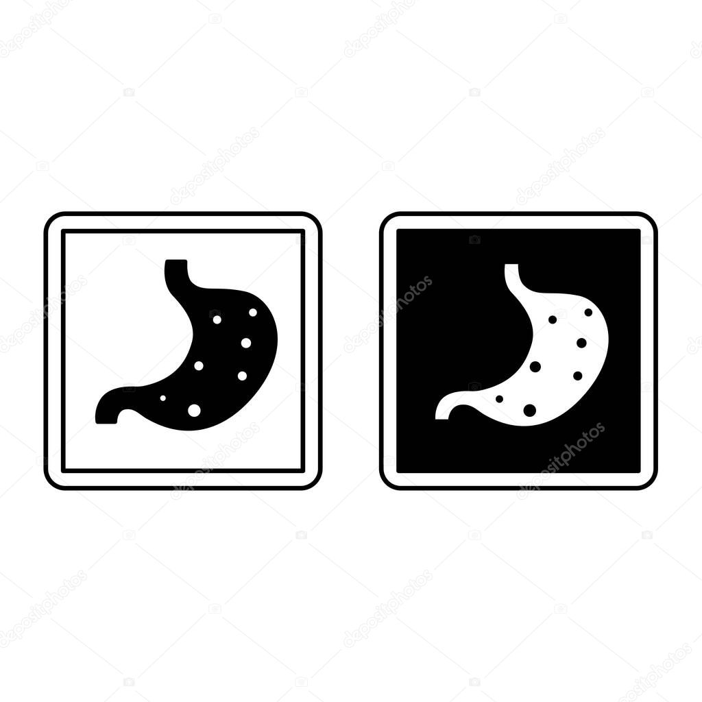 Gastroenterology Signs. Black and White Vector Icons. Stomach, Human Internal Organ. Digestive System Treatment. Hospital Department Sign