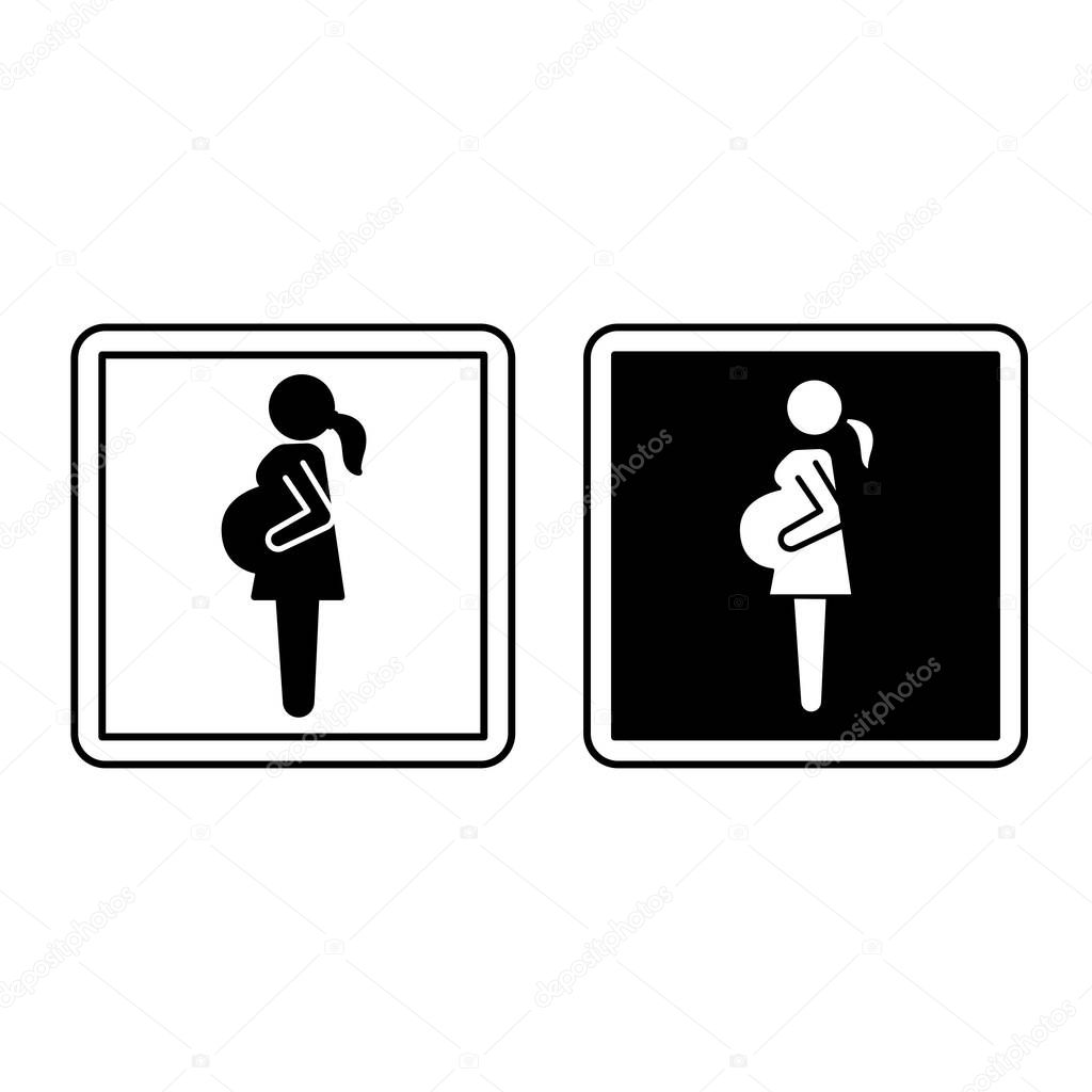 Obstetrics and Gynecology Signs. Black and White Vector Icons. Pregnant Woman, Reproductive Health. Hospital Department Sign