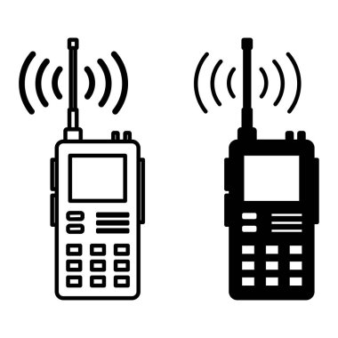 Telsiz Telsizi Simgeleri. Siyah ve Beyaz Vektör Resimleri. Kablosuz İki Yönlü İletişim Cihazı. İtfaiyeci Konsepti