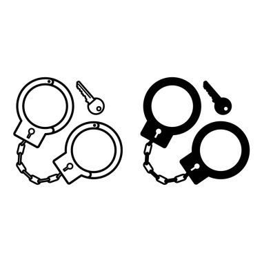 Kelepçe Simgeleri. Siyah ve Beyaz Vektör Resimleri. Anahtar. Gözaltına Alınan Bir Suçluyu Engelleme Aygıtı. Polis Kavramı