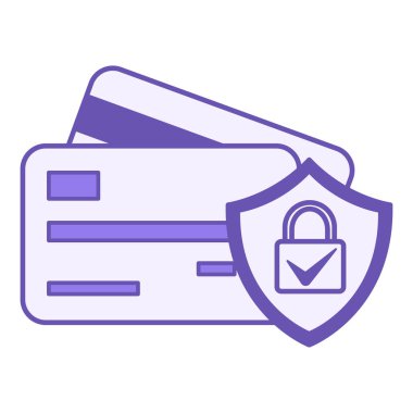 Renkli Güvenli Ödeme Simgesi. Vektör İllüstrasyonu. Banka kartları, kalkanlar ve asma kilit. Çevrim içi Alışveriş Güvenlik Sistemi. Ödeme Kavramı