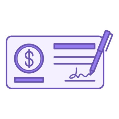 Renkli Çek Simgesi. Vektör İllüstrasyonu. Satın Alım veya Hizmet İçin Kayıt Ödeme Ayrıntıları. Ödeme Kavramı