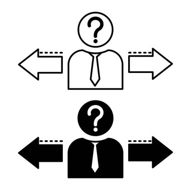 Muhtemel Simgeler. Glyph ve Çizgi Vektörü Resimleri. Soru işareti olan kişi, sol ve sağ oklar. Yön Seçimi. Başarı Konsepti