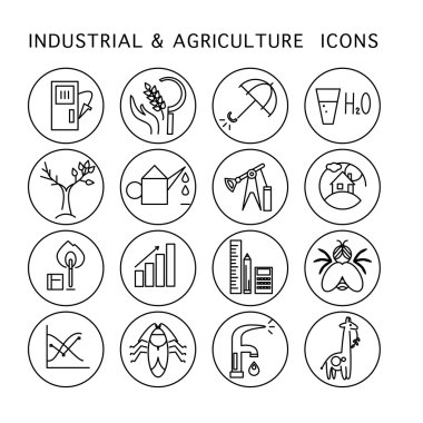 Vector industrial & agriculture icon set isolated on white background. clipart