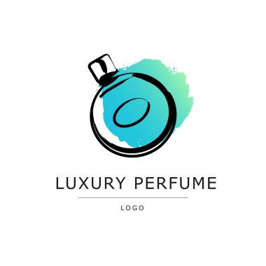 Vektör sanatsal parfüm skeç logosu beyaz arka plan üzerinde izole. 