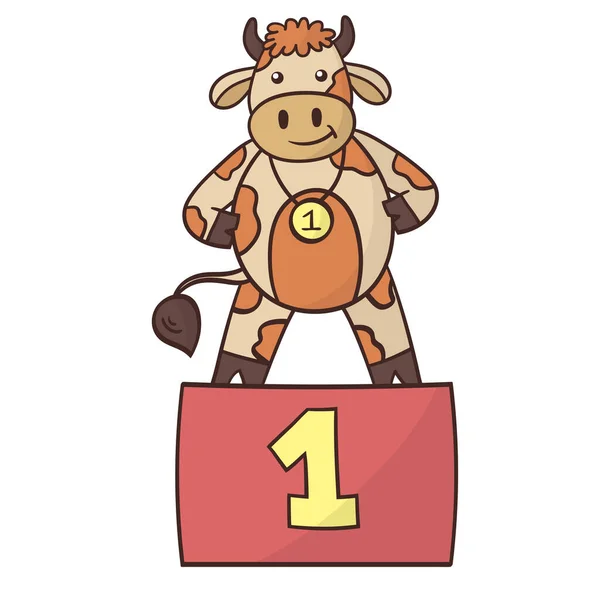 Cartoon Lustige Stier Sieger Das Symbol Des Jahres 2021 Vektorillustration — Stockvektor