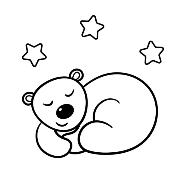 矢量可爱的卡通睡熊在星空下 着色页 — 图库矢量图片