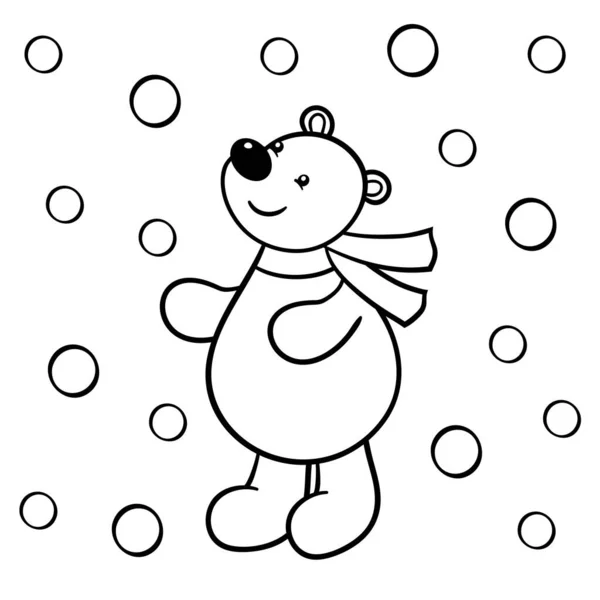 Vector Lindo Oso Dibujos Animados Mirando Nieve Página Para Colorear — Vector de stock