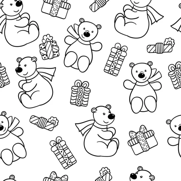 Διάνυσμα Αδιάλειπτη Μοτίβο Χαριτωμένο Αρκουδάκι Παιχνίδι Ένα Μαντήλι Ένα Δώρο — Διανυσματικό Αρχείο