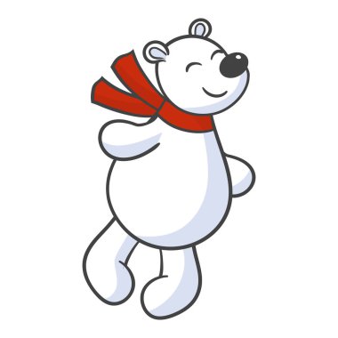 Kırmızı eşarplı beyaz kutup ayısı.