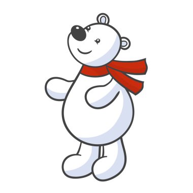 Kırmızı eşarplı beyaz kutup ayısı.