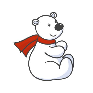 Kırmızı eşarplı beyaz kutup ayısı.