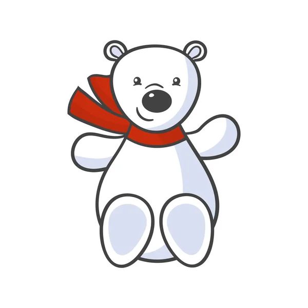 Wektor Słodkie Kreskówka Zabawka Biały Niedźwiedź Polarny Czerwony Szalik — Wektor stockowy