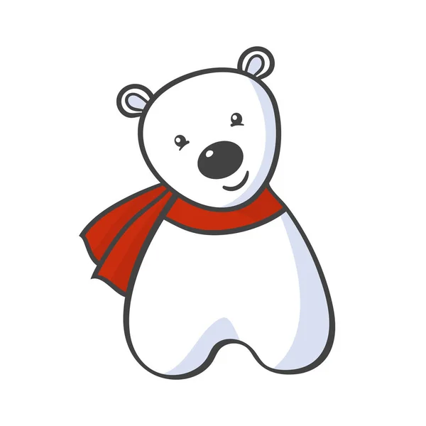 Vector Schattig Cartoon Speelgoed Witte Ijsbeer Rode Sjaal — Stockvector