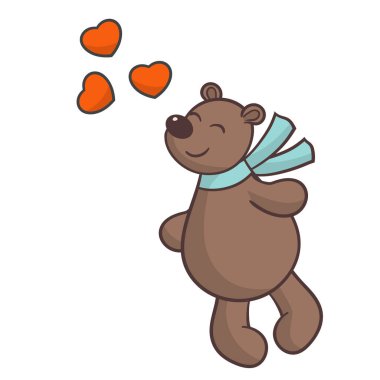Sevgililer Günü tebrik kartlarının tasarımı için kalplere aşık sevimli kahverengi ayı vektörü.