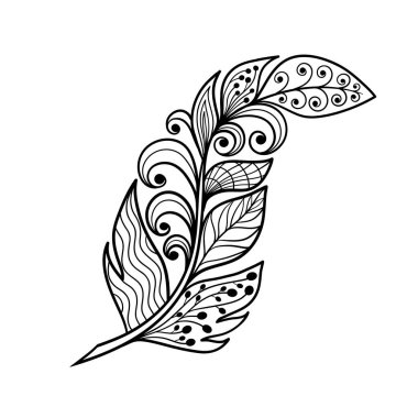 Zen sanatı tarzında desenleri olan soyut vektör tüyü, çocuklar ve yetişkinler için renk sayfası