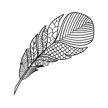 Zen sanatı tarzında desenleri olan soyut vektör tüyü, çocuklar ve yetişkinler için renk sayfası