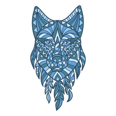 Etnik bir tarzda kurt kafasıyla vektör illüstrasyonu, tasarım ve dekorasyon çıkartmaları