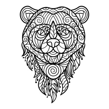 Vector soyut ayı başı etnik tarzda şablonlar, çocuklar ve yetişkinler için boyama sayfası, zenart