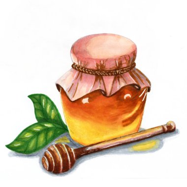 Bir kavanoz tatlı bal. El yapımı bir işaret çizimi..