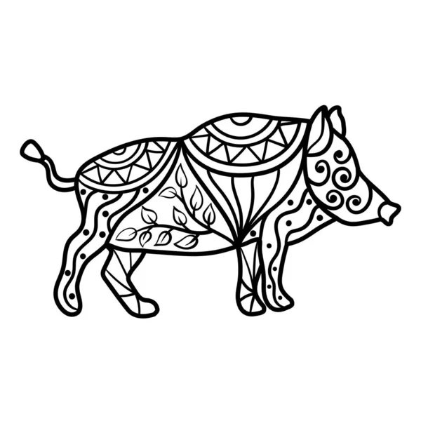 Vector Abstract Wild Boar Ethnic Pattern Coloring Page Kids Adults — Stock Vector