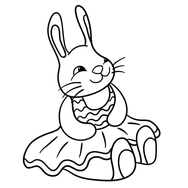 Vector Coloring Page Cute Toy Bunny Dress — Stock Vector
