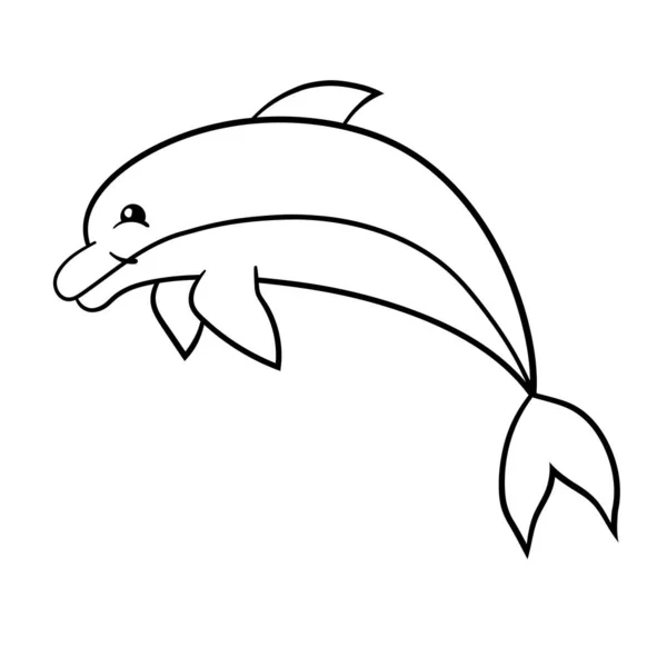 Söt Tecknad Delfin Färg Sida Vektorillustration — Stock vektor