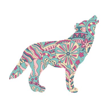 Elle çizilmiş soyut desenli vektör kurt.