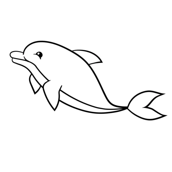 Söt Tecknad Delfin Färg Sida Vektorillustration — Stock vektor