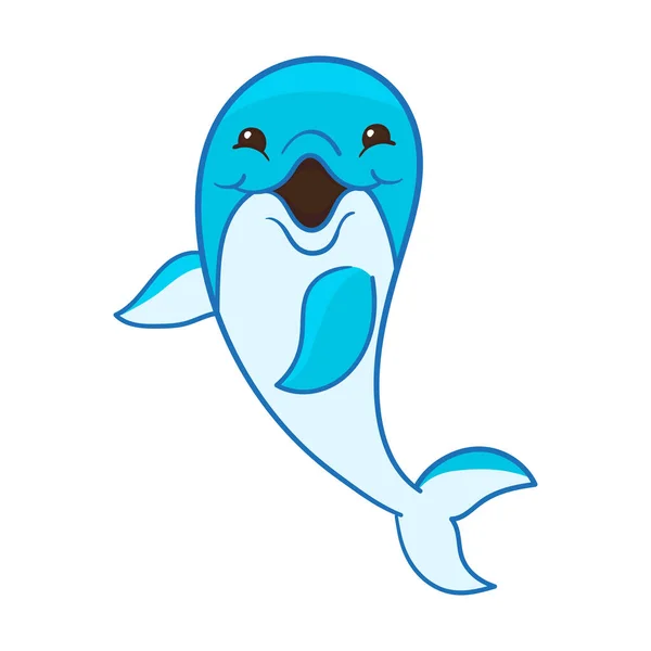 Cute Niebieski Delfin Kreskówki Izolować Białym Tle Ilustracja Wektora — Wektor stockowy