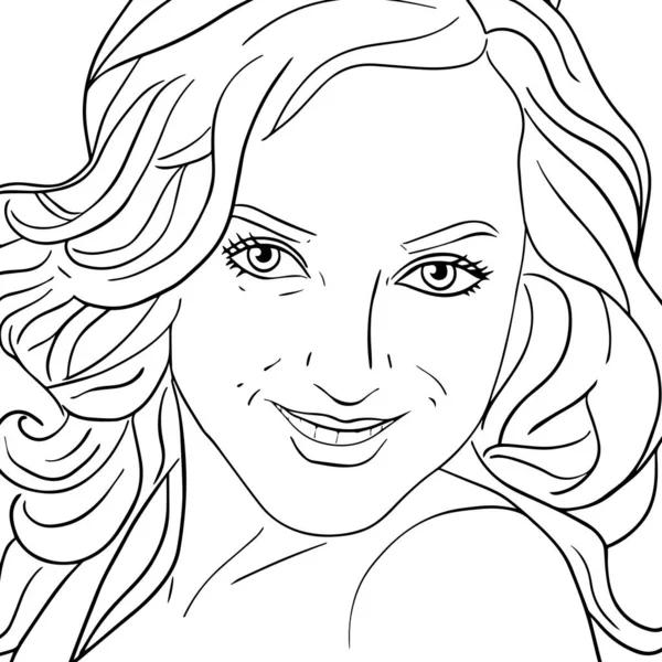 Retrato Vectorial Una Joven Sonriente Con Pelo Primer Plano Página — Vector de stock