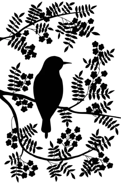 Image Verticale Avec Une Silhouette Noire Oiseau Sur Une Branche — Image vectorielle