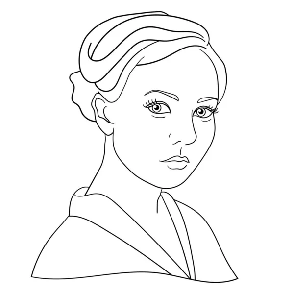 Векторный Портрет Молодой Женщины Высокая Прическа Страница Раскраски — стоковый вектор