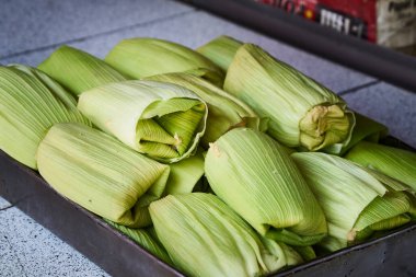 Geleneksel bir Meksika ve Güney Amerika yemeği olan Tamales, buğulanmaya hazır.