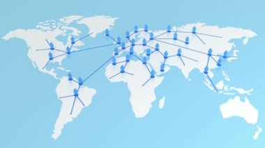 Dünya haritasında büyüyen ağ. Global Business Concept 3d animasyon. 3 arka plan (mavi, beyaz, siyah). Hd 1080.