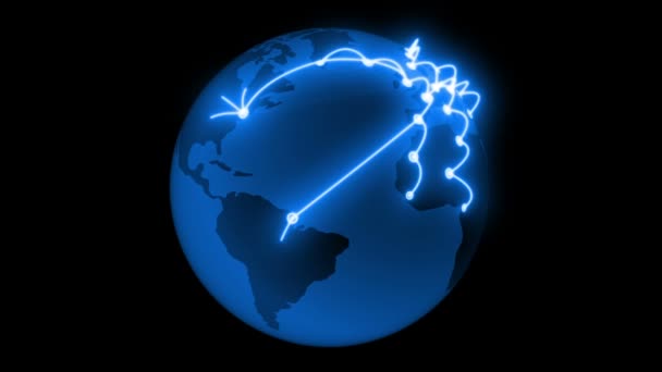 Globalt nätverk blå färg växer över hela jorden. Teknikkoncept 3D-animering. Isolerad på svart bakgrund. HD 1080. — Stockvideo