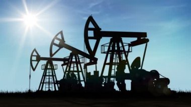 Yağ Pompası Jacks Shining Sun çalışma. Looped 3d animasyon. İş ve Teknoloji Kavramı. Hd 1080.