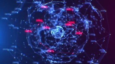 Güzel Soyut Izgara Küreleri ve Sayılar Dönüşümsüz. Network Hologramı 'nın 3d Döngülü Animasyonu Yakın plan Mavi Renk. Bilim ve Teknoloji Konsepti. 4k UHD 3840x2160.