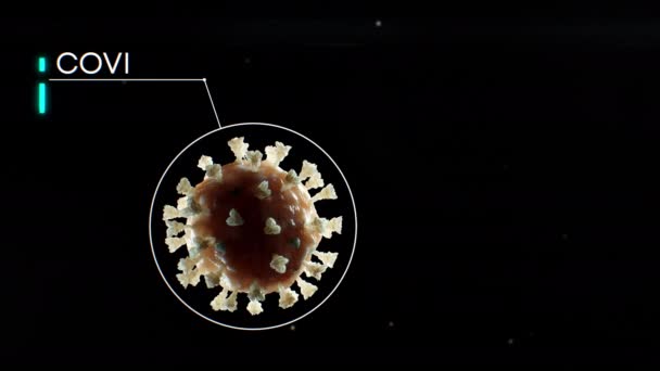 Coronavirus Covid-19 Realistický 3D model. Krásná lékařská animace s abstraktními informacemi Text. Vědecká koncepce. 4K Ultra HD 3840x2160. — Stock video