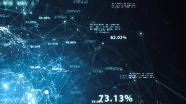 Güzel Küresel Dijital Ağ Sayılar ve Veri Uçuşuyla Kusursuz Büyüyor. İş ve Teknoloji Konsepti. Döngülü 3D animasyon. 4k UHD 3840x2160.