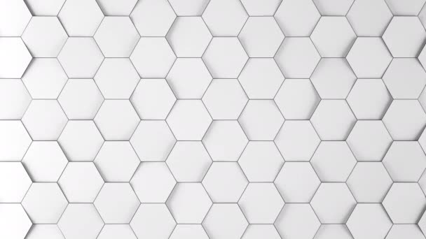 Hermoso fondo blanco hexágono en movimiento aleatorio sin costuras. Abstracto de luz geométrica superficie ondulación Looped 3d animación. Patrón de rejilla hexagonal limpio brillante. Concepto de diseño minimalista. 4K UHD. — Vídeos de Stock