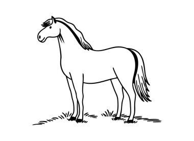 Komik Çizgi Film At Vektörü İllüstrasyonu Mutlu Ayakta Duran Midilli Çizgisi Sanatı İzole Edildi