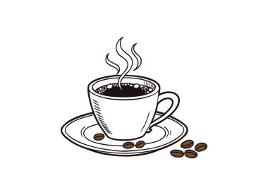 Kahve fincanı ve kavrulmuş fasulye vektörü Beyaz Arkaplanda Görüntü