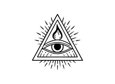 Her Şeyi Gören Tanrı 'nın Gözü Vektör İllüstrasyon Mistik Masonik Sembolü Parlak Işık Işıklarıyla Üçgen