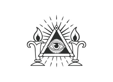 Üçgen 'de Her Şeyi Gören İlahi Göz, Yakma Ayini Mumları, Özel Vektör İllüzyonu