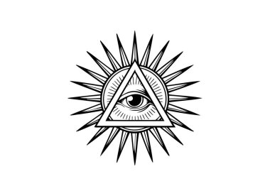Güneş Işığıyla Üçgende Her Şeyi Gören Tanrı 'nın Gözü Masonik ve İlluminati Vektör Sembolü