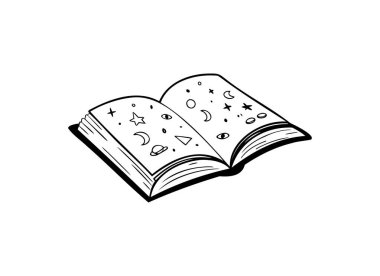 Yıldız ve Göksel Sembollerle Sihirli Kitap Vektör İllüstrasyonunu Aç