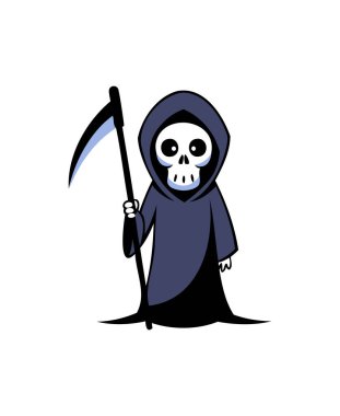 Şirin Azrail Çizgi Filmi Vektör İllüzyonu Tırpanlı Ürkütücü Cadılar Bayramı İskeleti