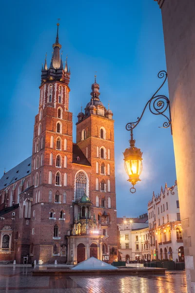 Plaza romántica Cracovia de noche — Foto de Stock