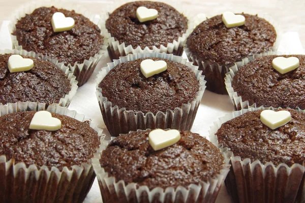 Muffins de chocolate na placa branca — Fotografia de Stock